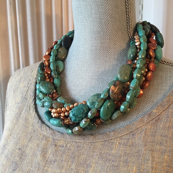 HP 1/17 💟 Turquoise Pearls Sterling Necklace - Picture 5 of 8